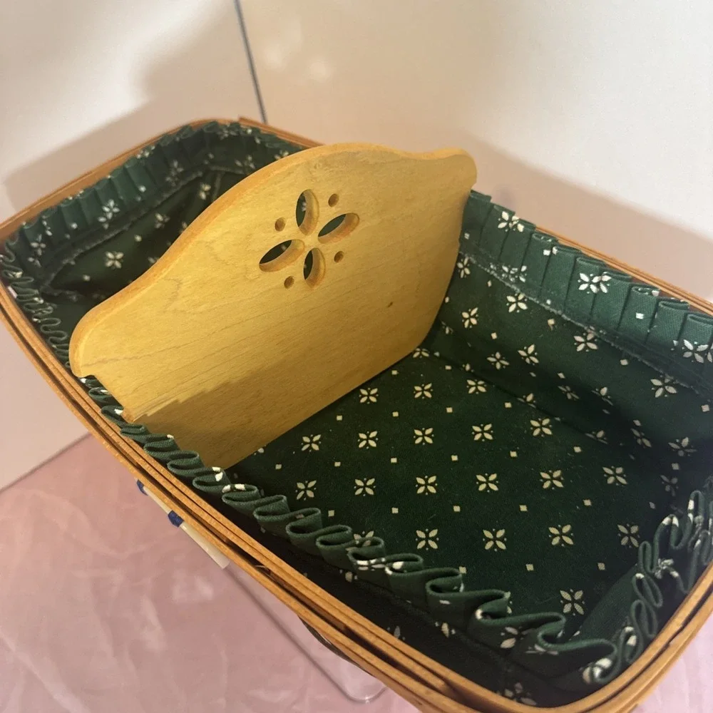Longaberger Bread Basket 1994 Green Fabric Liner Divider Welcome Tag Bread Brick